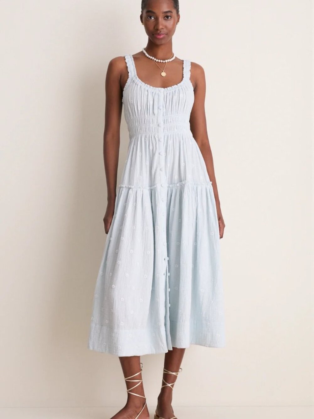 *NWT* Blue Gauze Daisy Embroidered Landis Midi Dress S - Picture 2 of 6